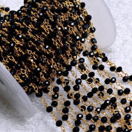 Black Tourmaline Rosary Chain Gold Plated