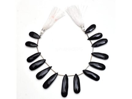 Natural Black Onyx Pear Long Faceted Gemstone