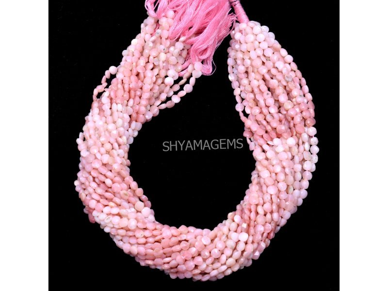 DSC_4990 Natural Pink Opal Coin Faceted Gemstone Beads