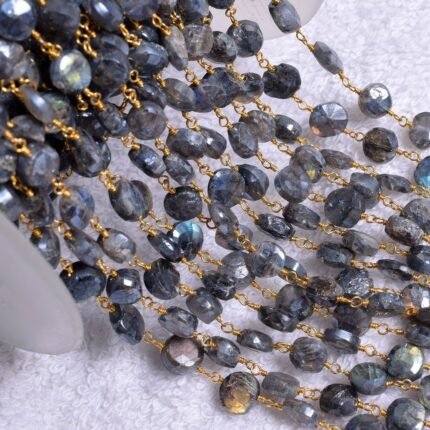 LABRADORITE Mystic Coin Rosary Chain Gold Plated