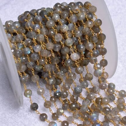 LABRADORITE Round Rosary Chain Gold Plated