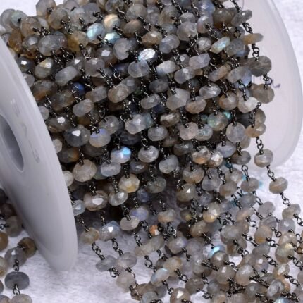 Labradorite Rondelle Rosary Chain Black Plated
