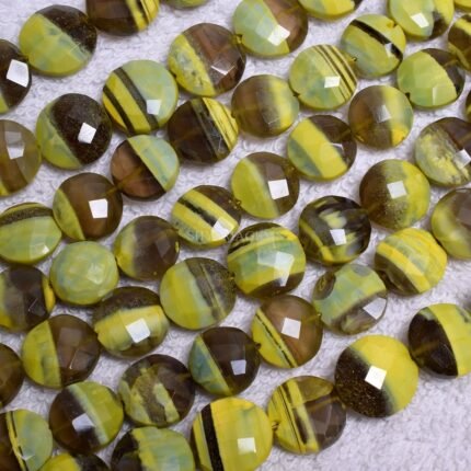 Lemon Green Boulder Opal Faceted Coin