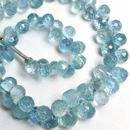 Natural Aquamarine TearDrop Faceted Gemstone Bead