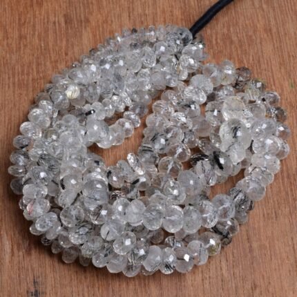 Natural Black Rutile Quartz Rondelle Faceted Gemstone