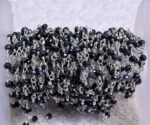 Natural Black Spinel Mystic Rondelle Rosary Chain Silver Plated