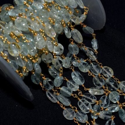 Natural Blue Aquamarine 3mm Plain Oval Rosary Chain