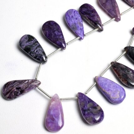 Natural Charoite Smooth Pear Beads