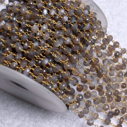 Natural Chocolate MOONSTONE Rondelle Rosary Chain Gold Plated