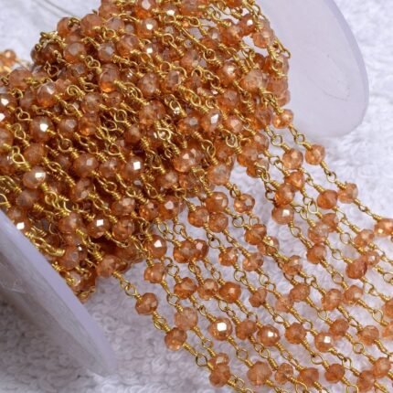 Natural Crystal Quartz Rosary Chain Mystic Rondelle GOLD Plated