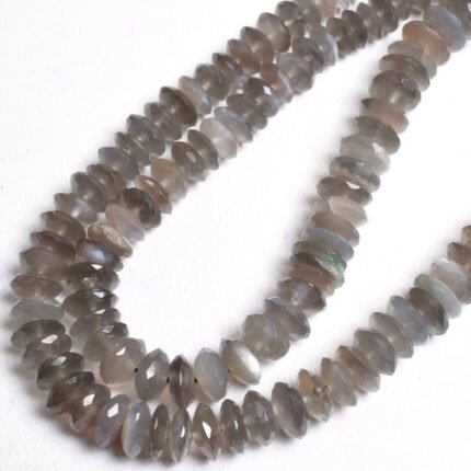 Natural Grey Moonstone Faceted Rondelle Shape Gemstone