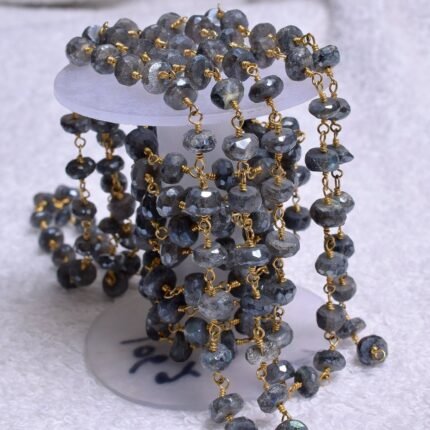 Natural LABRADORITE Mystic Gemstone Rondelle Beaded Chain