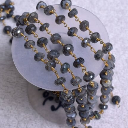 Natural LABRADORITE Mystic Gemstone Rondelle Beaded Chain
