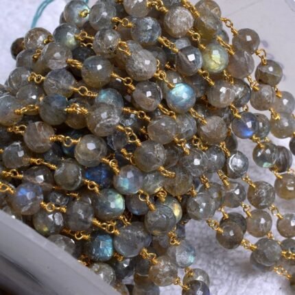 Natural LABRADORITE Rondelle Rosary Chain Gold Plated
