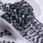 Natural Labradorite Mystic Coin Rosary Chain Gold Plated