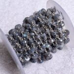 Natural Labradorite Mystic Rondelle Rosary Chain Silver Plated