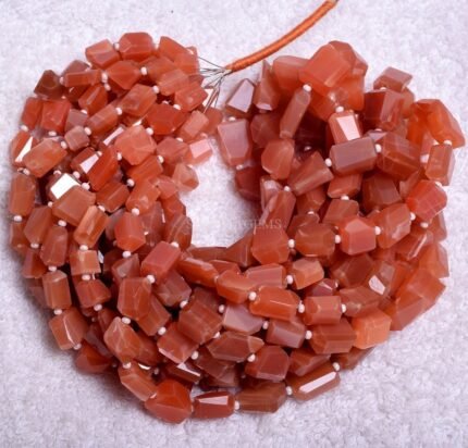 Natural Peach Moonstone Faceted Step Cut Nuggets