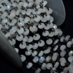 Natural Rainbow Moonstone Rondelle Rosary Chain Black Plated