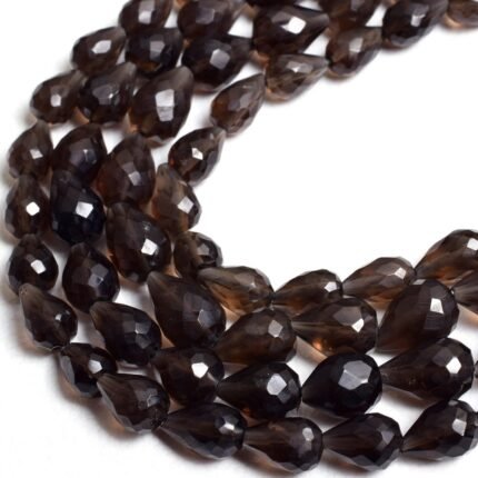 Natural Smoky Quartz Faceted Teardrops Briolette Beads