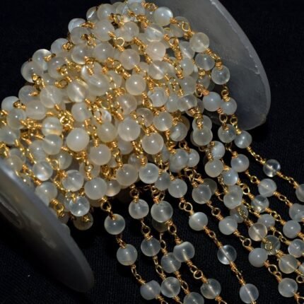 Natural White Moonstone Round Rosary Chain