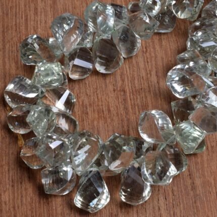 Natural green amethyst twisted teardrop faceted