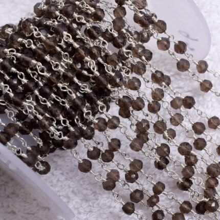 Silver Plated Smoky Quartz Rosary Chain Rondelle