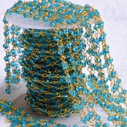 Swiss Blue Topaz Rosary Chain Gold Plated