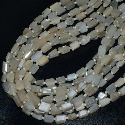 White Moonstone Mystic Faceted Nuggets Shape Beads