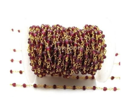 Rubellite Garnet Beaded chain Gold Plated
