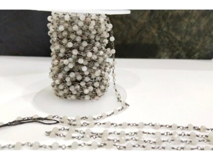 Natural Grey Moonstone Rosary Beaded 3mm Chain