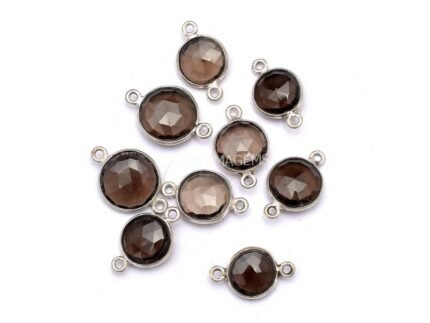 Smoky Quartz Coin Shape Bezel Connector