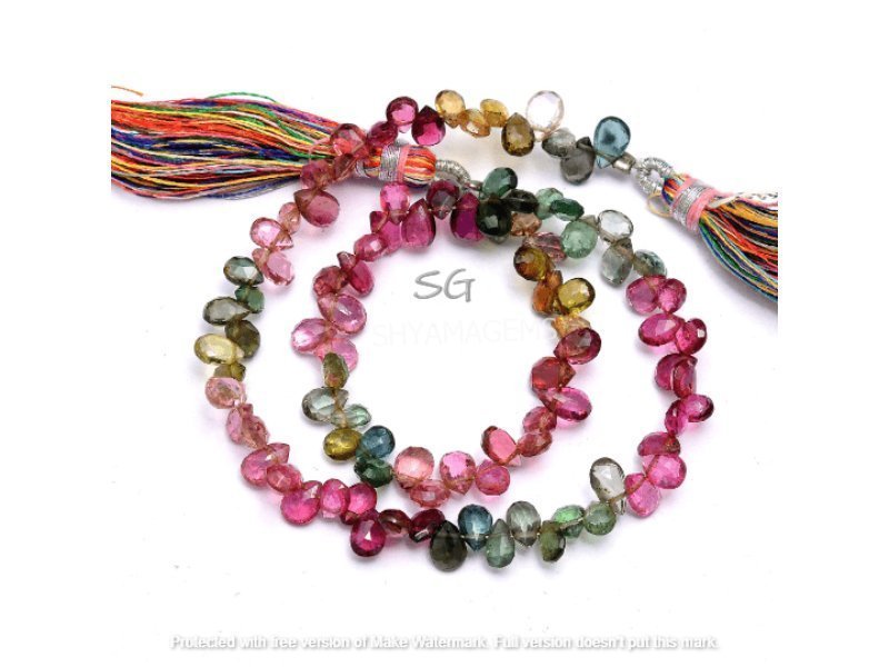 Brin De 15 Perles Tourmaline Rubellite Briolette Poire - 8x11 à 9x14 Mm, Pierres Précieuses Pour Bijoux DIY