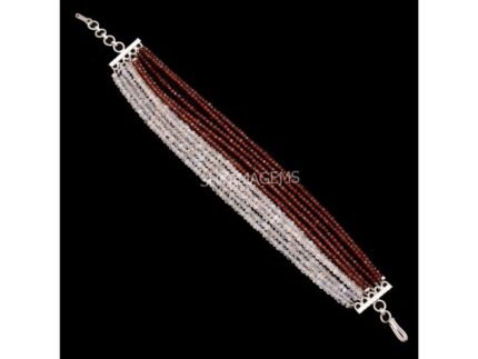 925 Silver Garnet White Rainbow Beaded Bracelet
