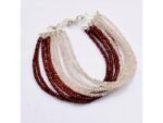 925 Silver Garnet White Rainbow Beaded Bracelet