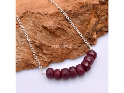 925 Sterling Silver Ruby Faceted Rondelle Necklace