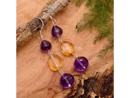 925 Silver Amethyst Citrine Teardrop & Oval Earrings