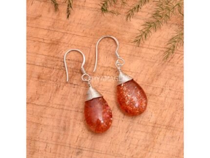 925 Silver Sunstone Smooth Pear Earrings