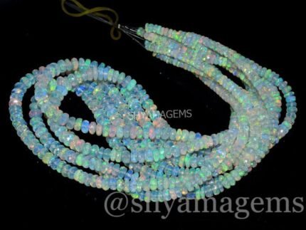 Natural White Ethiopian Opal Faceted Rondelle Beads