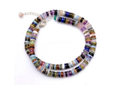 Disco Gemstone Heishi Silver Necklace