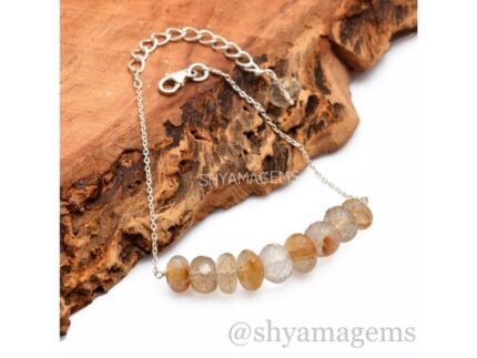 925 Silver Golden Rutile Beaded Bracelet