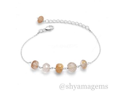 925 Silver Golden Rutile Bracelet Beaded