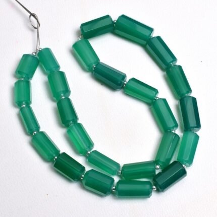 Green Onyx Faceted Fancy Tube Shape Beads