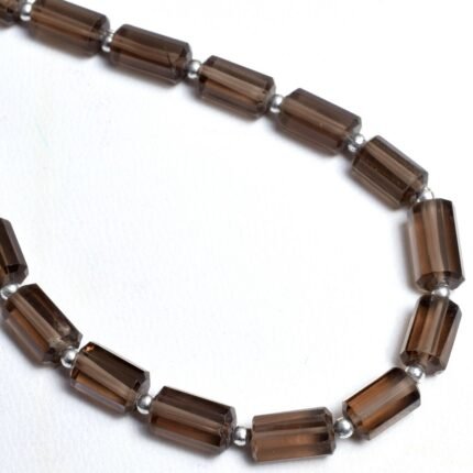 Smoky Quartz Faceted Fancy Tube Shape Beads