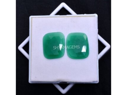 Green Onyx Pair Square Rose Cut Cabochon