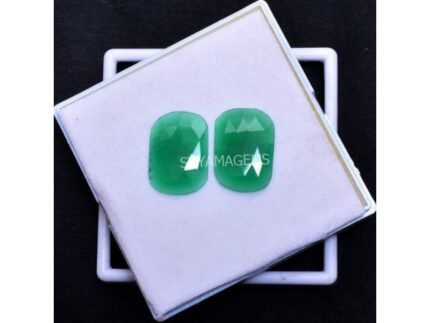 Green Onyx Pair Rectangle Rose Cut Cabochon