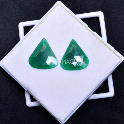 Green Onyx Pair Triangle Rose Cut Cabochon GO114