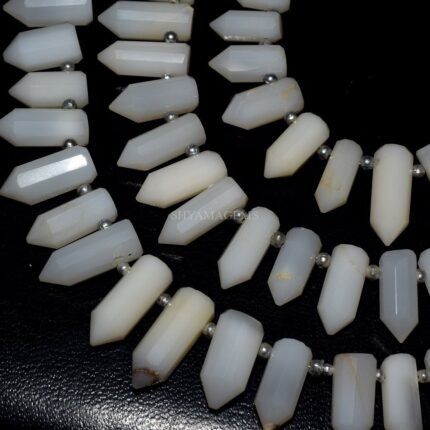White Opal Faceted Fancy Pencil Shape Beads