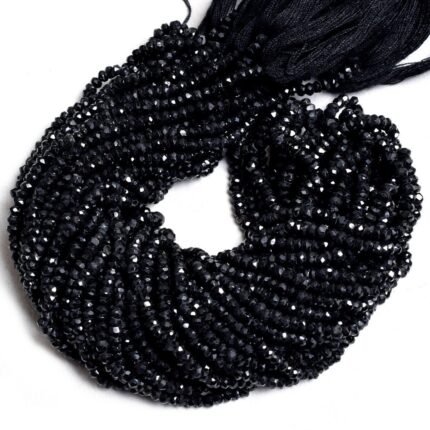 Natural Indian Black Spinel Faceted Rondelle Beads