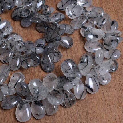 Black Rutile Smooth Pear Shape Beads