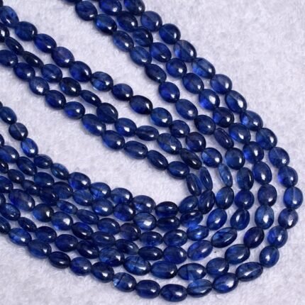 Blue Sapphire Plain Oval Shape Beads Necklace